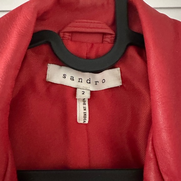 Red Lamb Leather Biker Jacket from Sandro - Brand New - Picture 3 of 10